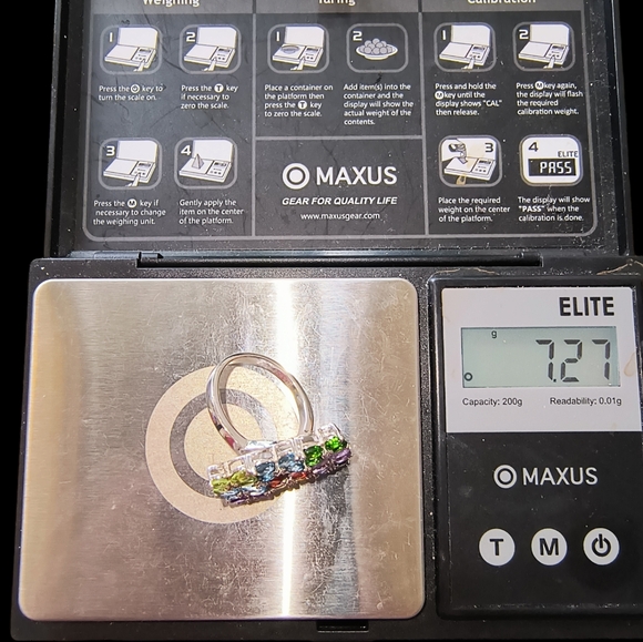 Multi Gemstone & Sterling Silver Large Cocktail Ring Size 8 - Picture 11 of 14